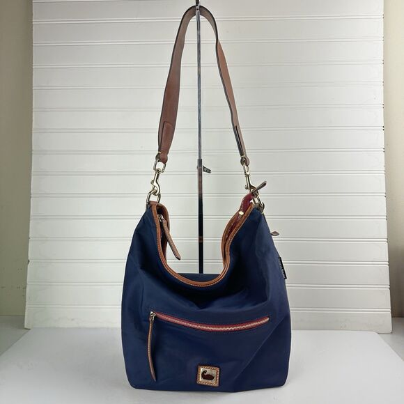 DOONEY & BOURKE Wayfarer Navy Blue Nylon Zip Hobo Leather Shoulder Bag Purse - Picture 1 of 16